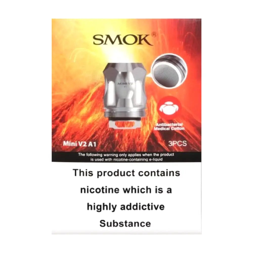 Smok TFV Mini V2 coils with antibacterial cotton and nicotine warning at Smokz Vape Store