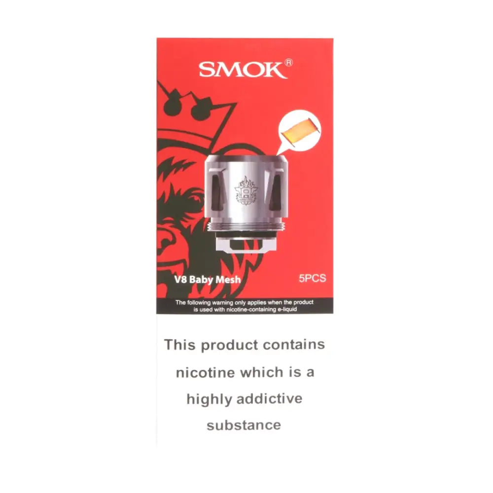 Smok TFV8 Baby coils pack of five with nicotine warning at Smokz Vape Store