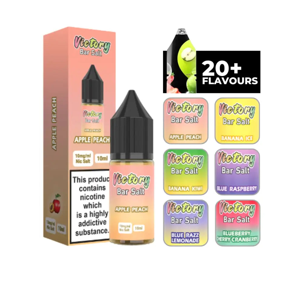 Victory Juice Bar salt 10ml e-liquid in apple peach flavor with a variety of fruit flavors