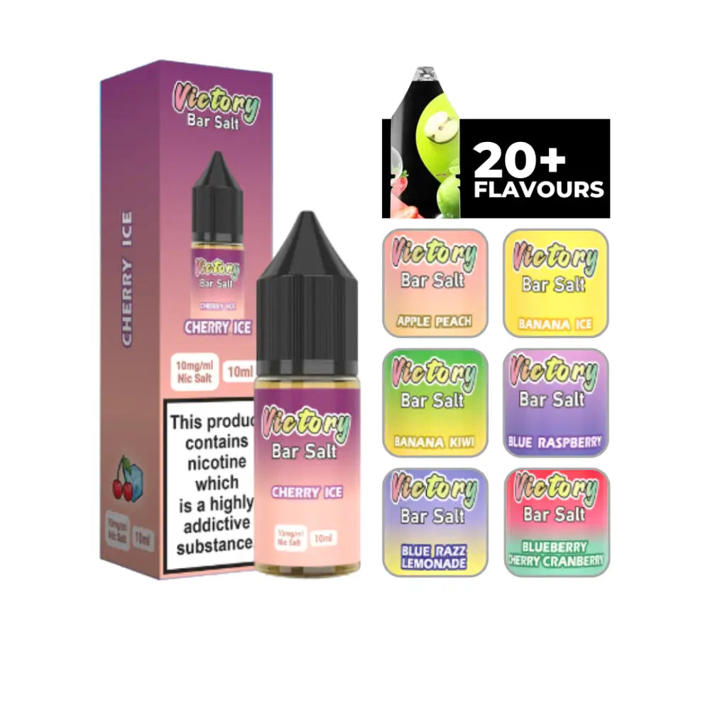 Victory Juice Bar Cherry Ice Nic Salt 10ml E-Liquid with Vape Juice Bottles and Packaging