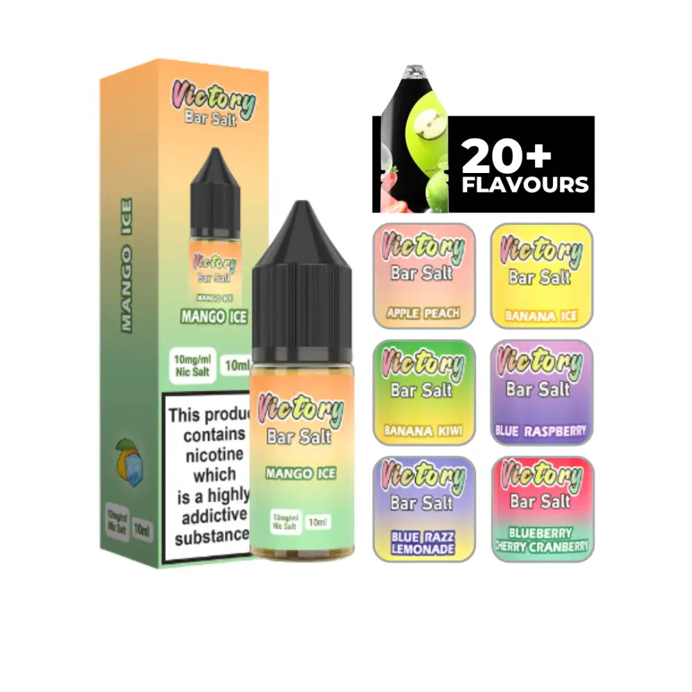 Victory Juice Bar Salt 10ml e-liquid Mango Ice flavor collection with assorted fruit varieties