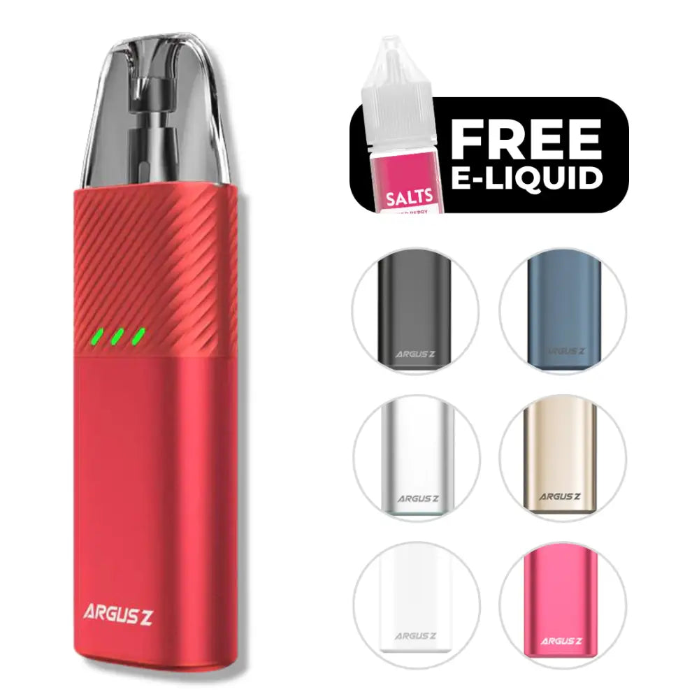 Red Voopoo Argus Z vape kit with clear mouthpiece and multiple color options at Smokz Vape Store