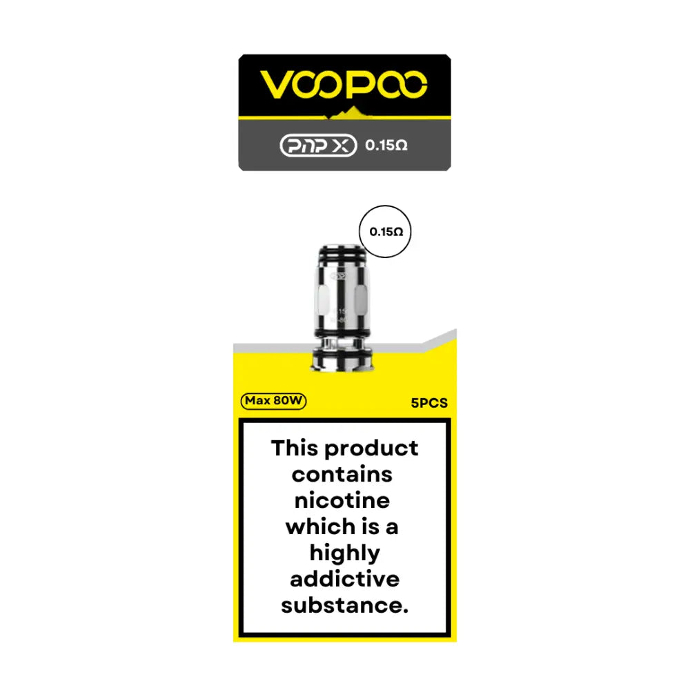 Voopoo PnP X Coils 0.15 ohm DTL, 60-80W, 50-70% VG, offered in 5 pack at Smokz Vape Store.
