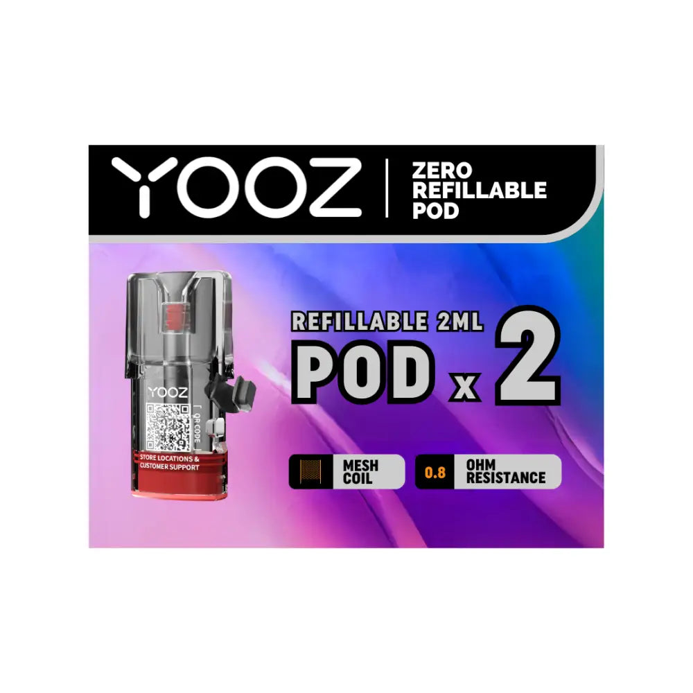 Yooz Zero refillable pod with 2ml capacity, mesh coil, and 0.8 ohm resistance