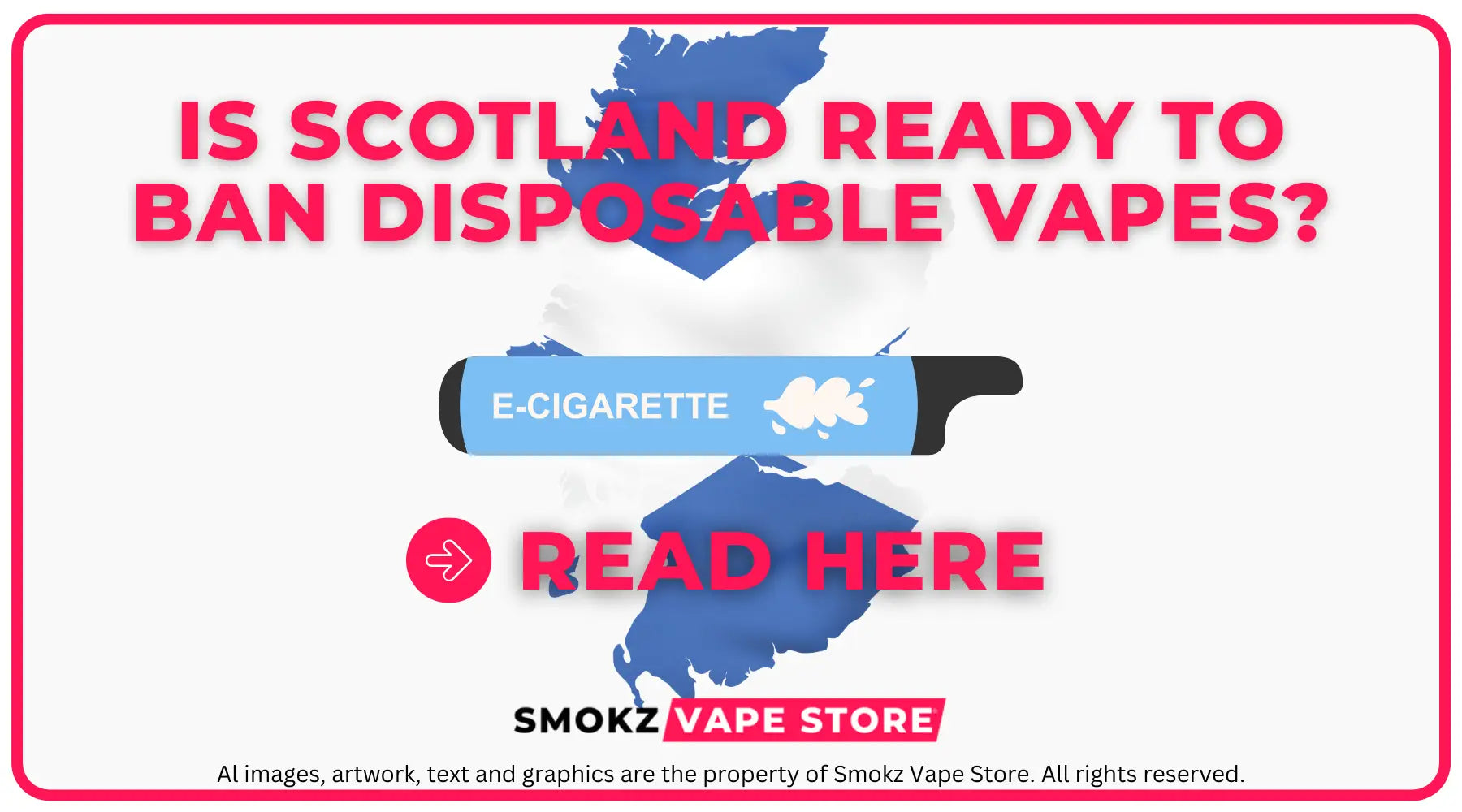 Blue and black e-cigarette with cloud graphic promoting ban disposable vapes in 2023