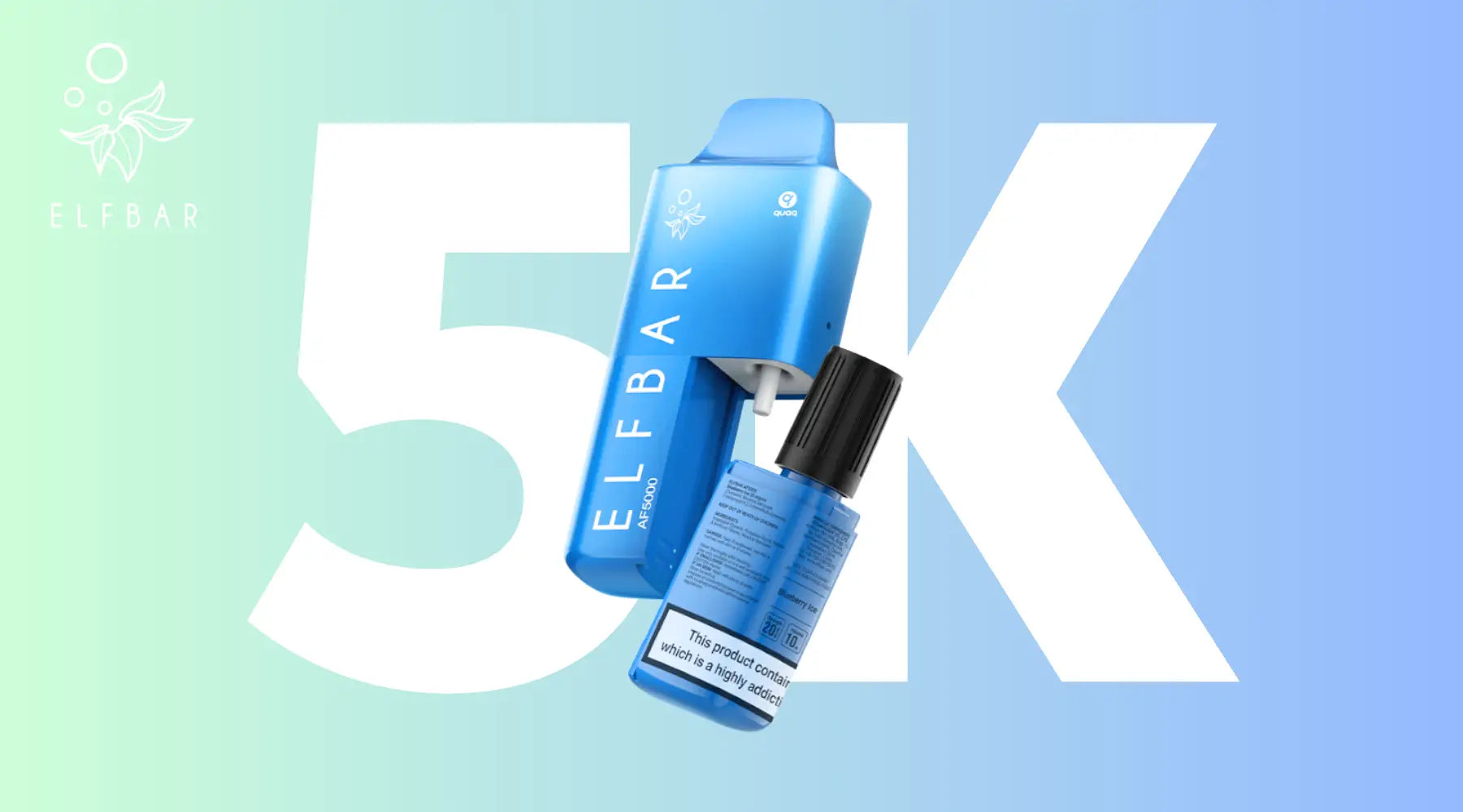 Light blue Elf Bar AF5000 disposable vape with detached refillable e-liquid bottle