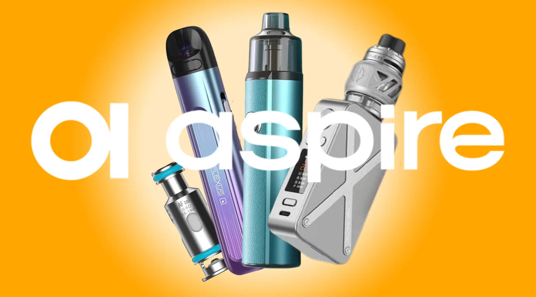 Aspire logo displayed among electronic devices, representing top-notch vape kits like Gotek series for an elevated vaping experience.