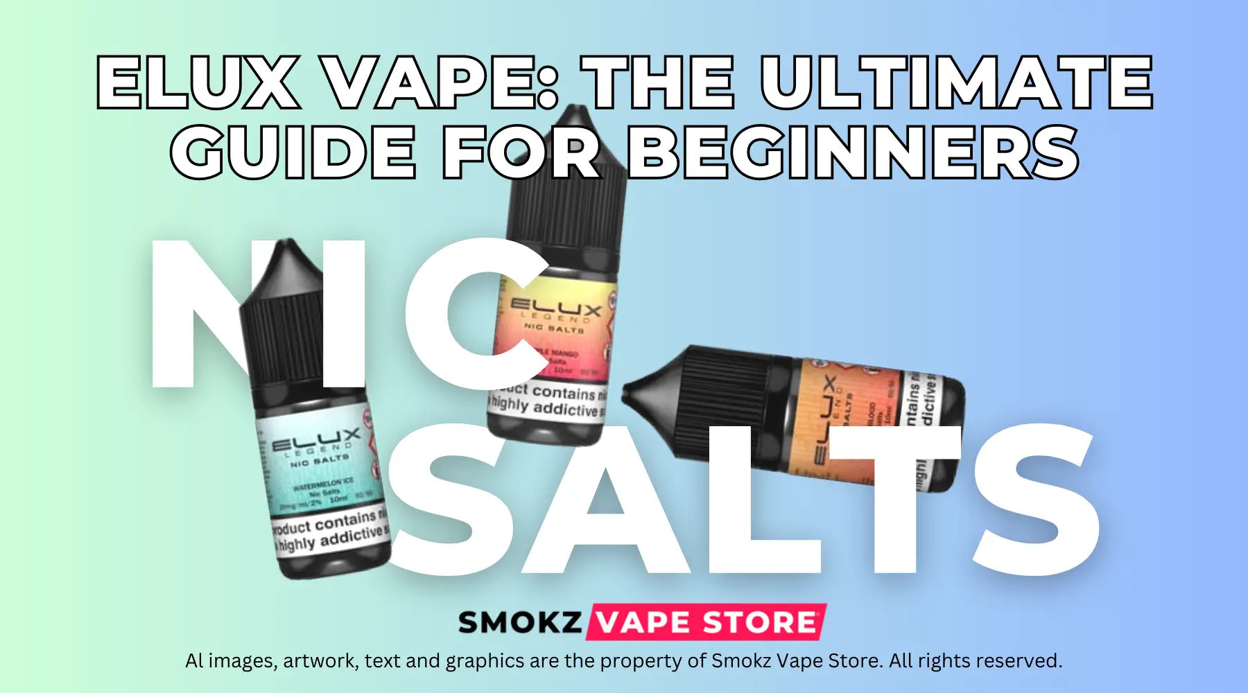Three bottles of Elux Legend nic salt e-liquid for disposable vapes displayed in article