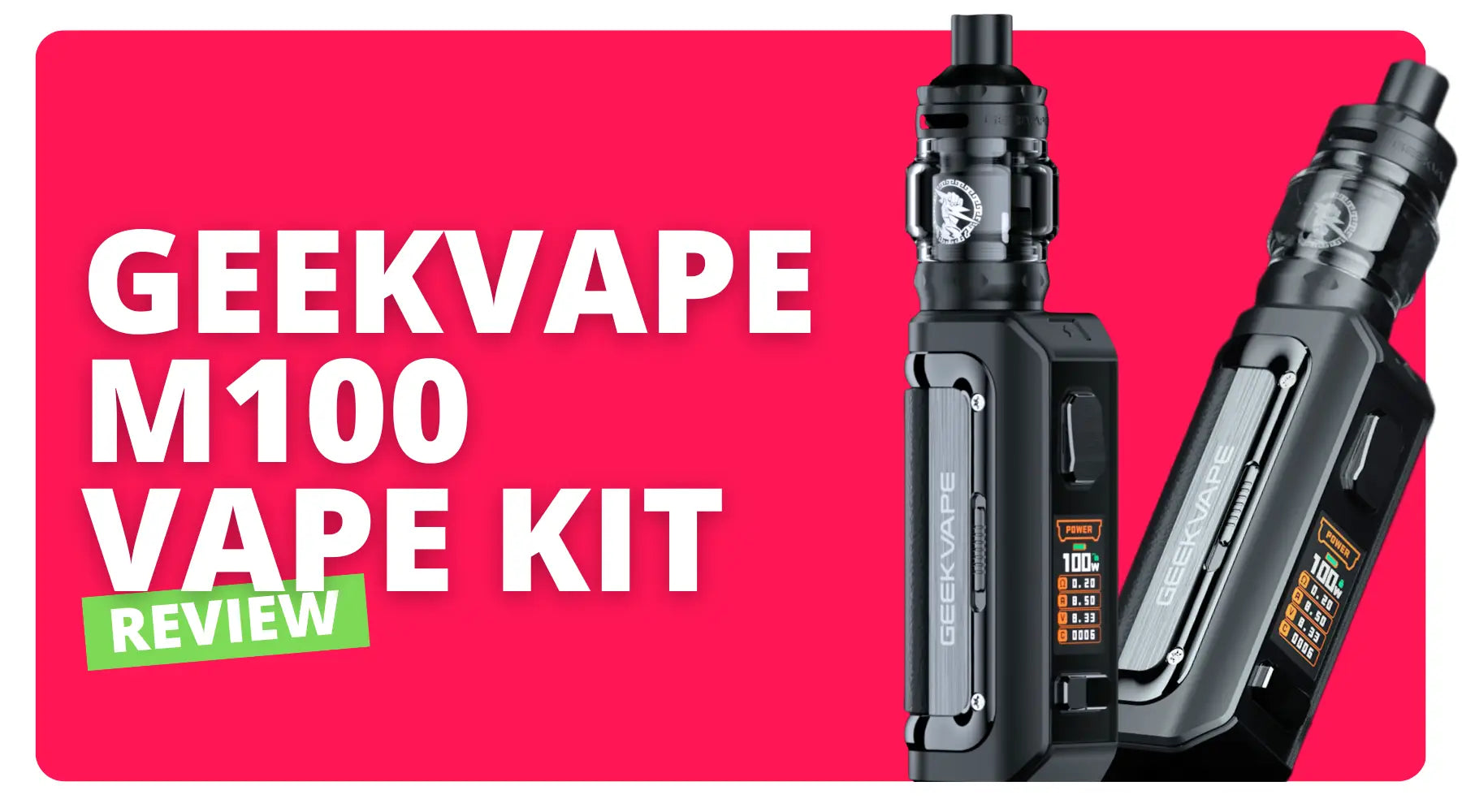 Image of two black GeekVape M100 Aegis Mini vape kits on a red background