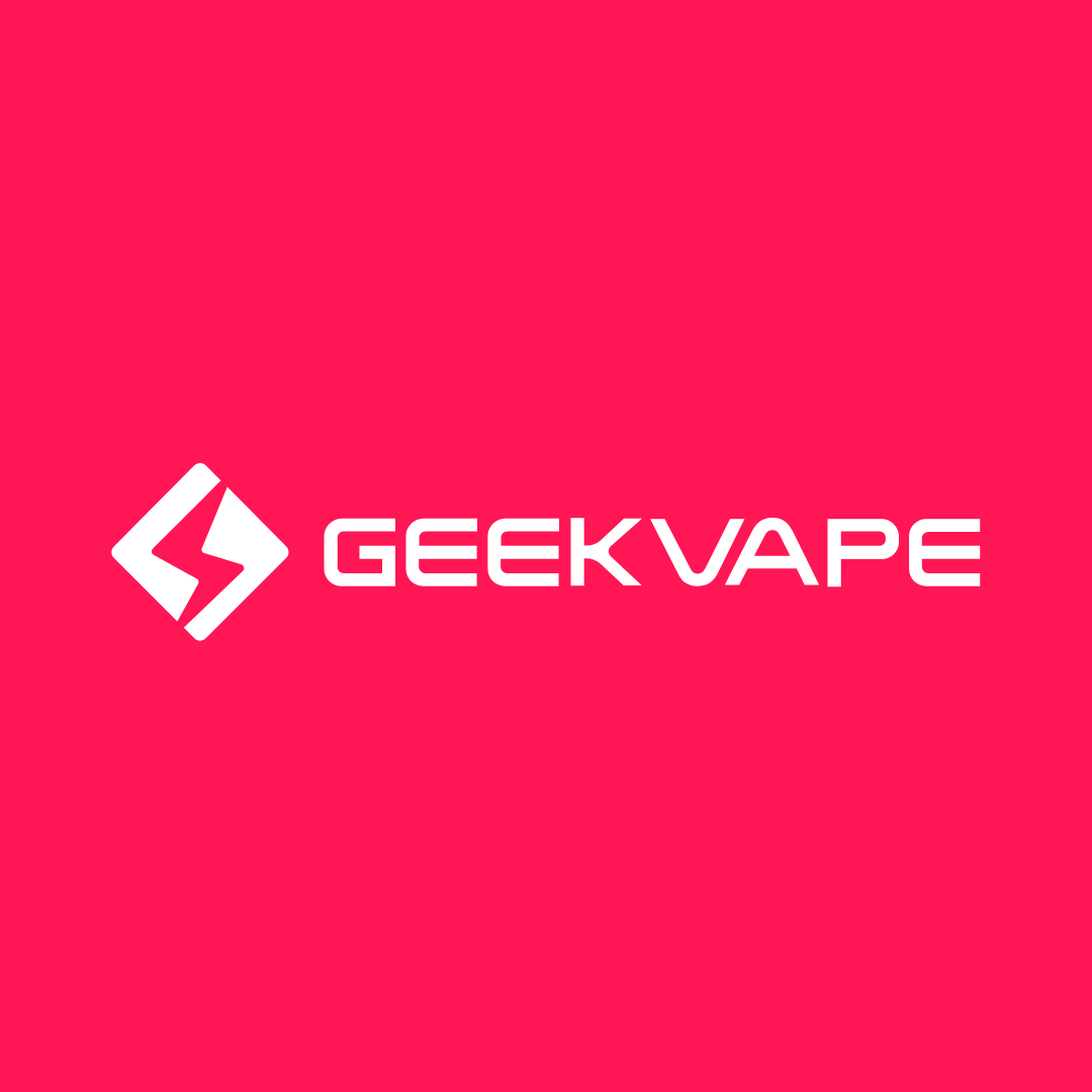 White GeekVape logo and text on vibrant pink background from Geek Vape UK Collection
