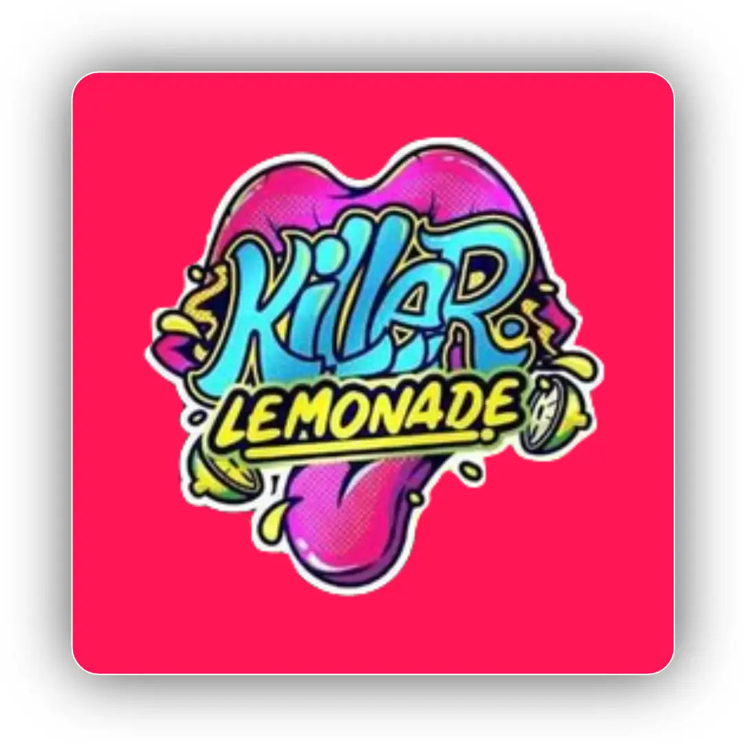 Vibrant graphic design featuring stylized lips and Killer Lemonade branding for 50ml e-liquids