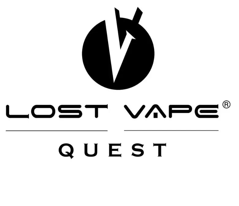 Black and white Lost Vape Quest logo from Lost Vape Quest Collection featuring vape quest coils