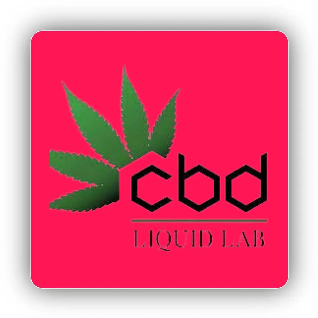 Red CBD Liquid Lab logo with cannabis leaf for premium nic salt 50ml and 100ml e-liquids