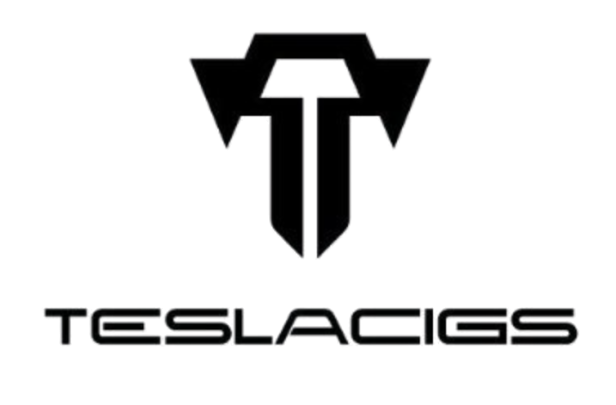 Dark metallic TESLACES logo from Premium Teslacigs Coils and 50ml E-Liquids collection