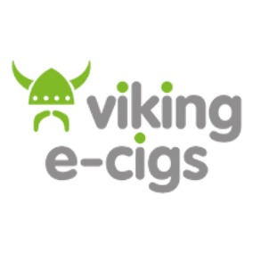 Viking e-cigs logo with green Viking helmet, horned and mustached, for £10 nic salt and 50ml e-liquids collection.