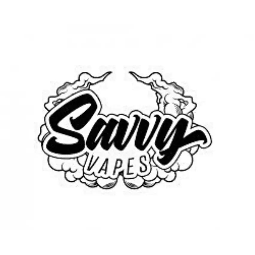 Black and white Savvy Vapes logo with smoke elements for 50ml e-liquids collection
