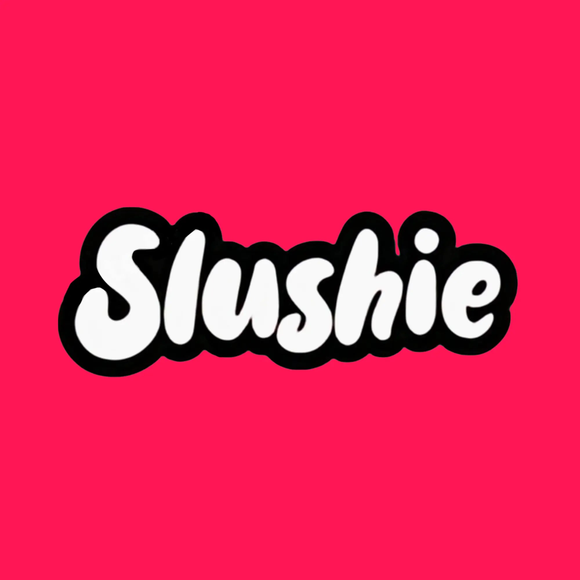 Slushie E-Liquid Collection logo with white bubble letters on vibrant pink background