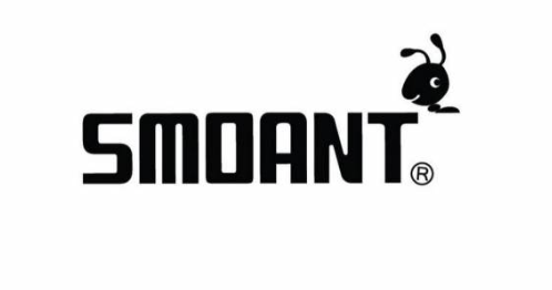 Black and white Smoant logo with cartoon ant, highlighting Smoant coils and 50ml e-liquids