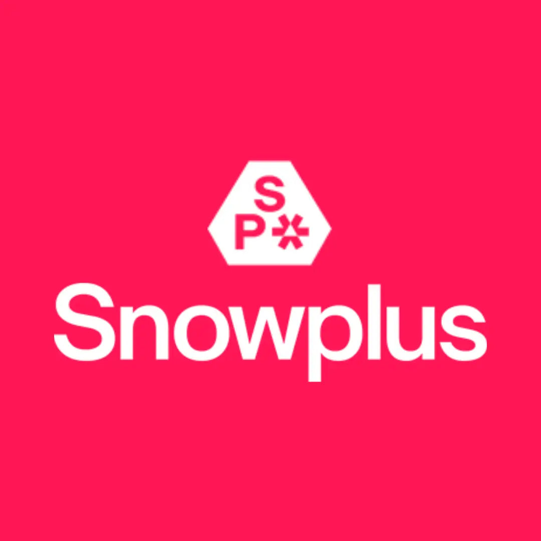 SnowPlus logo displayed prominently on a vibrant pink background, representing stylish vape pen kits and 5000 puffs disposable vapes sold at smokz vape store.