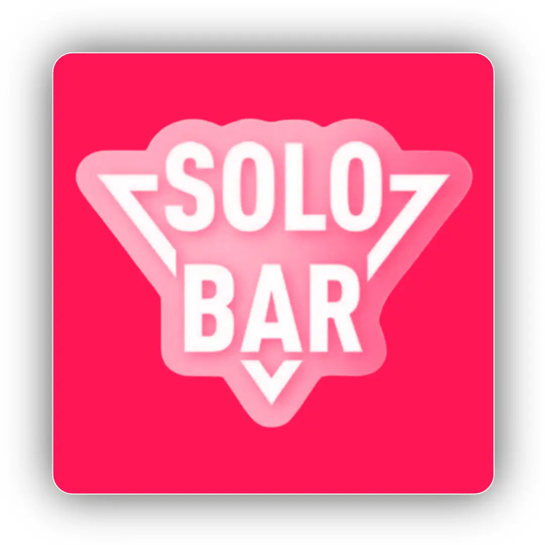 Pink square icon with SOLO BAR nic salt logo from Solo Bar Vapes Disposable Nic Salt Collection