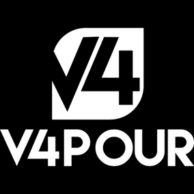 V4Pour E-Liquids logo and V4POUR text on black background in £10 Nic Salt collection