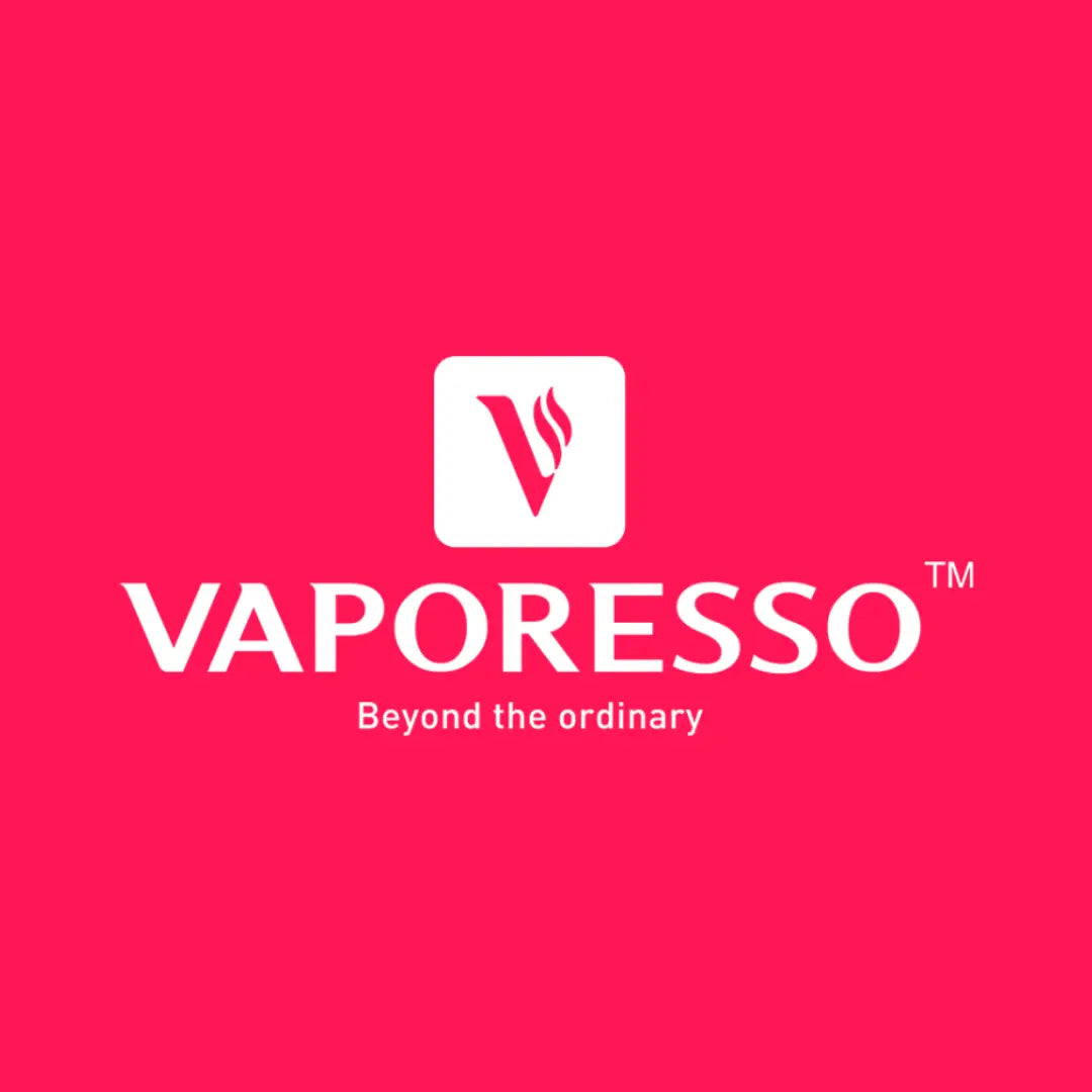 Bright pink and white Vaporesso logo from Vaporesso UK Collection featuring Xros and Luxe XR