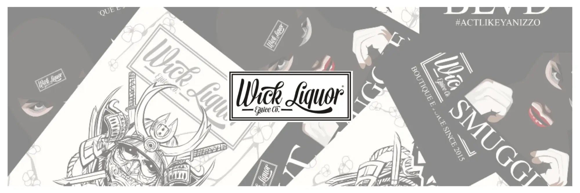 Collage of Wick Liquor 100ml e-liquids and £10 nic salt promotional materials