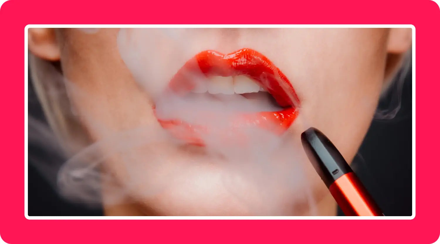 A Woman With Red Lipstick And A Vape In Her Mouth