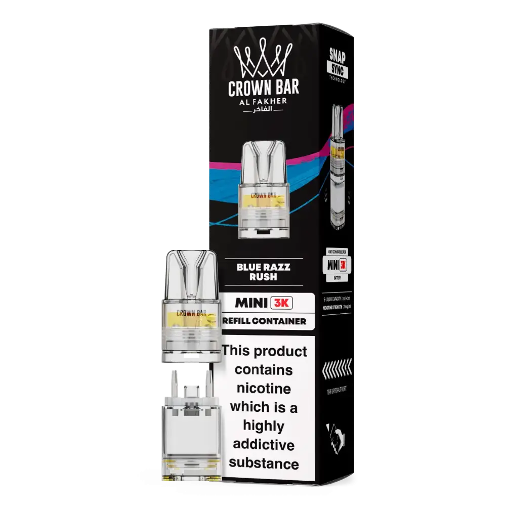 Al Fakher Crown Bar Mini 3K Prefilled Pods Blue Razz Rush.