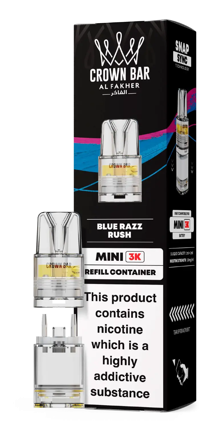 Al Fakher Crown Bar Mini 3K Prefilled Pods Blue Razz Rush.