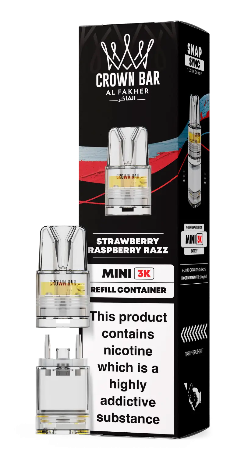 Al Fakher Crown Bar Mini 3K Prefilled Pods Strawberry Raspberry Razz.