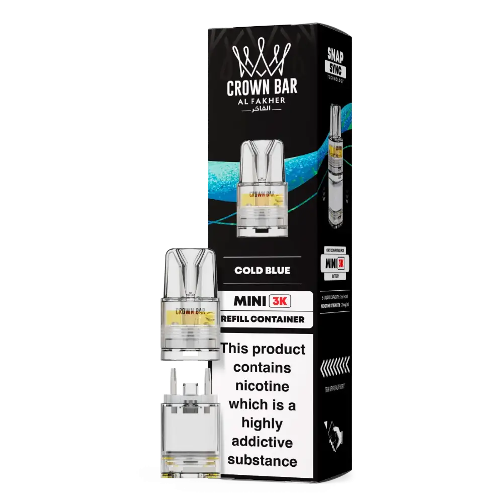Al Fakher Crown Bar Mini 3K Prefilled Pods Gold Blue.