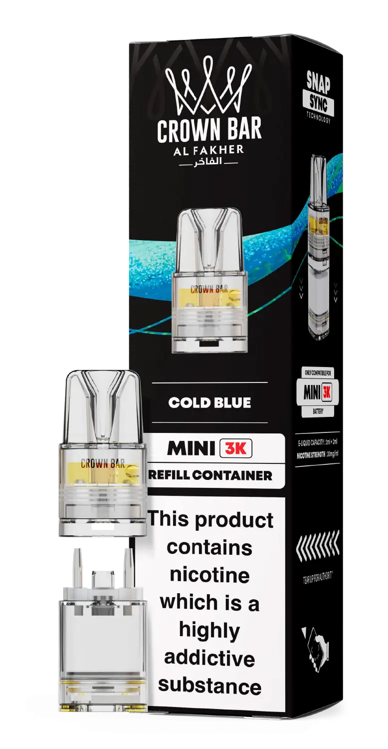 Al Fakher Crown Bar Mini 3K Prefilled Pods Gold Blue.