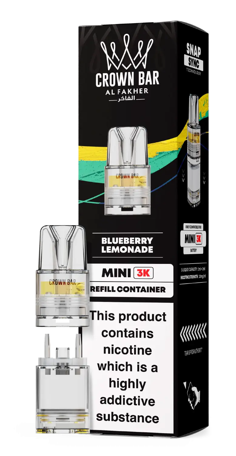 Al Fakher Crown Bar Mini 3K Prefilled Pods Blueberry Lemonade.