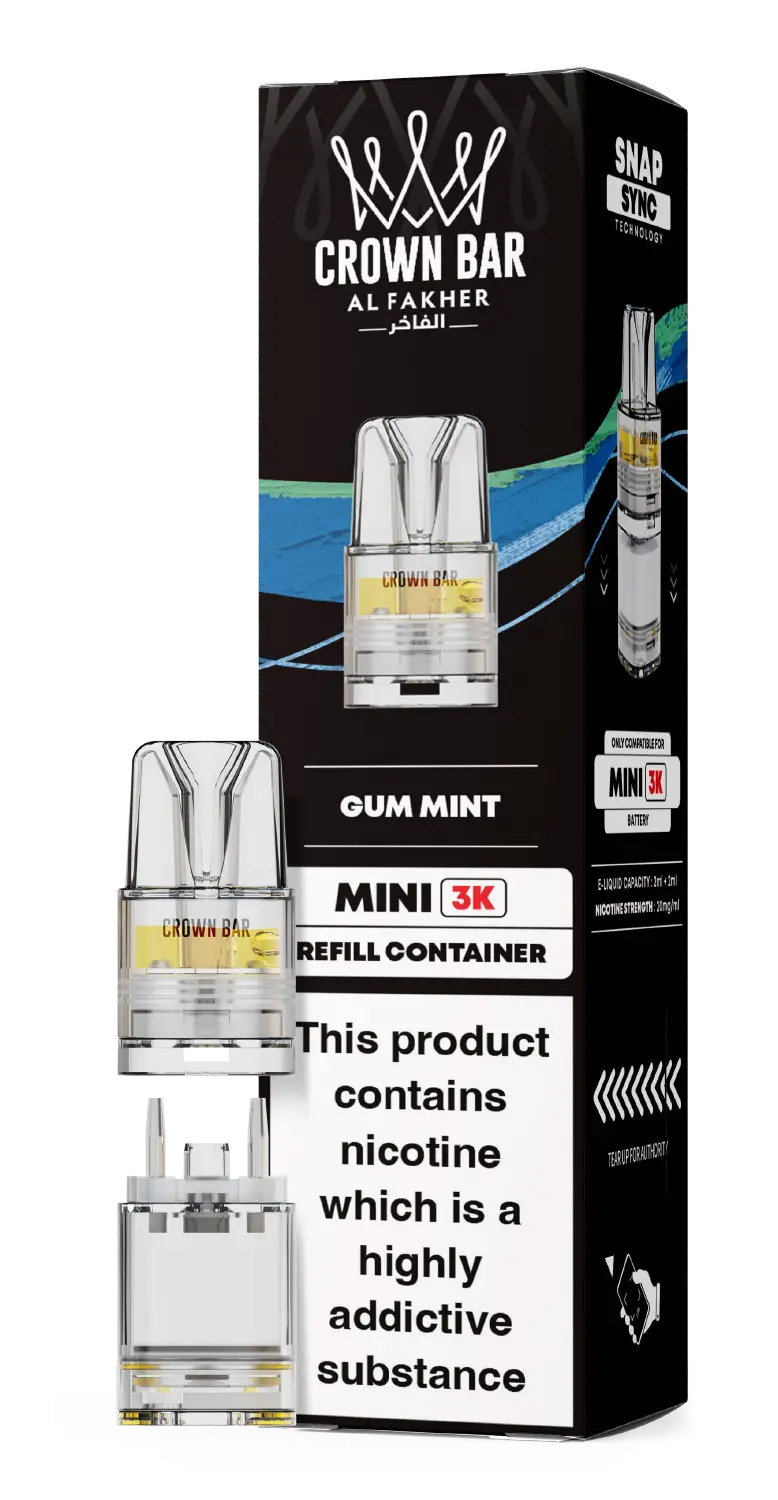 Al Fakher Crown Bar Mini 3K Prefilled Pods Gum Mint.
