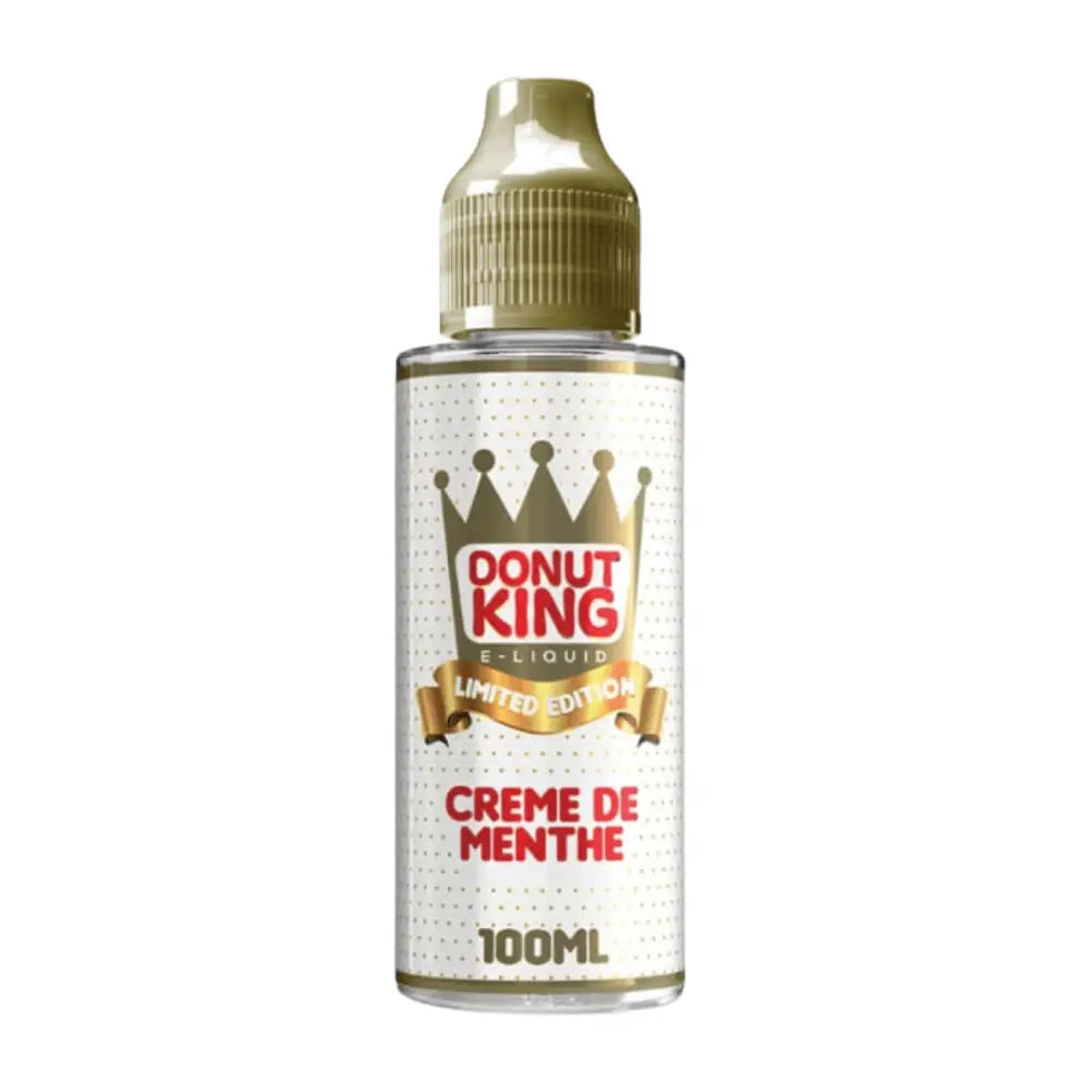 Clear Donut King 100ml e-liquid bottle with gold crown logo and Creme de Menthe flavor at Smokz Vape Store