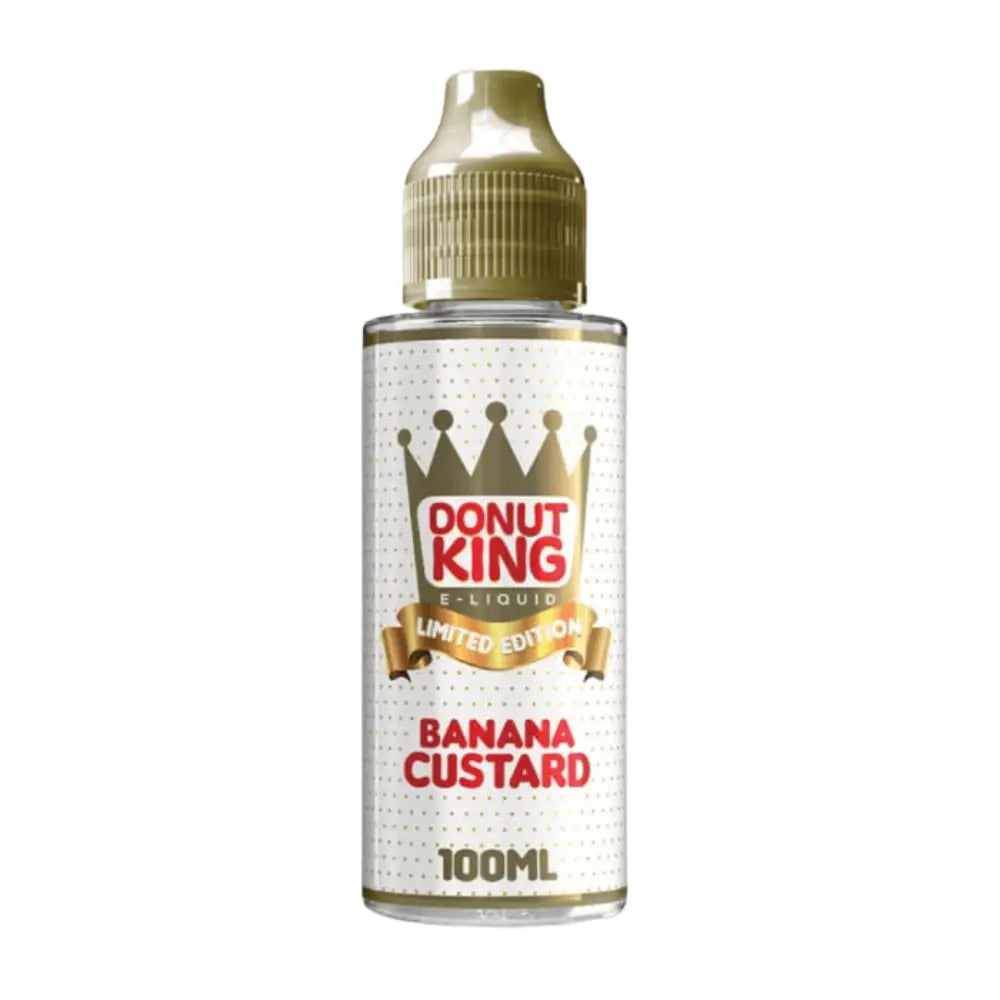Clear bottle of Donut King Banana Custard flavored e-liquid 100ml for Donut King 100ml e-liquid at Smokz Vape Store
