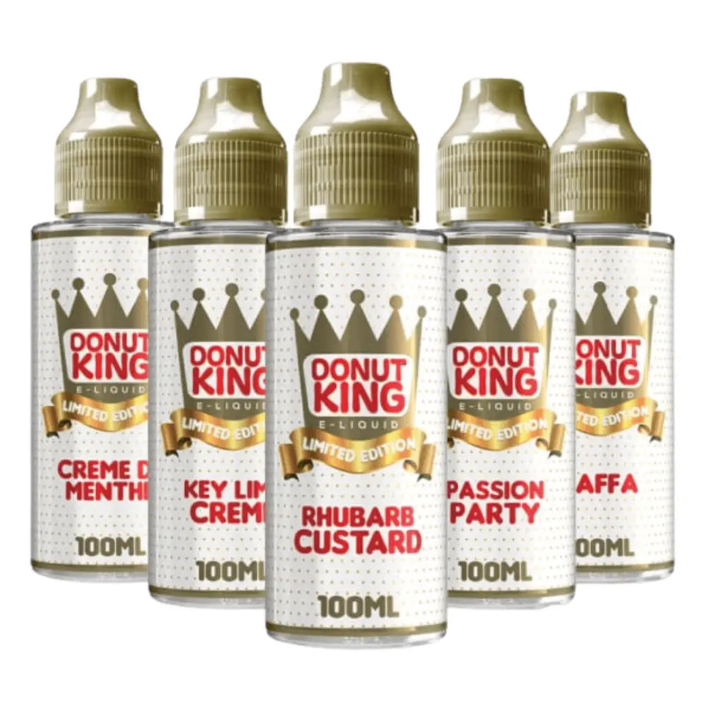 Five Donut King 100ml e-liquid bottles with dessert flavors at Smokz Vape Store
