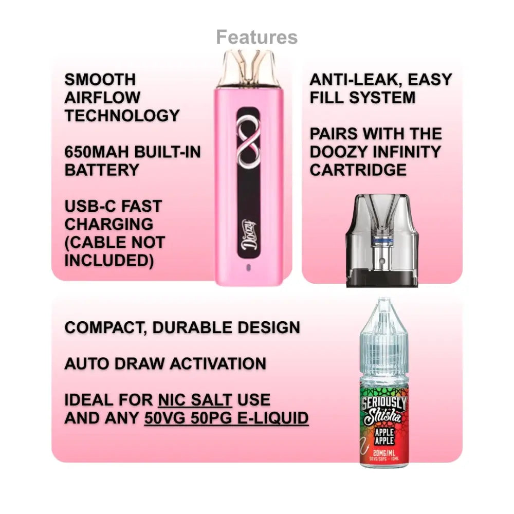Doozy Infinity Pod Vape Kit Features.