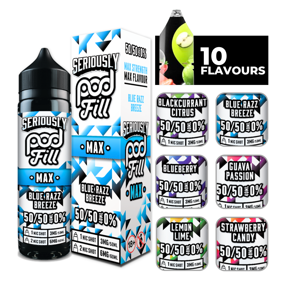 Blue Razz Breeze Doozy Seriously Pod Fill MAX 40ml E-Liquid.