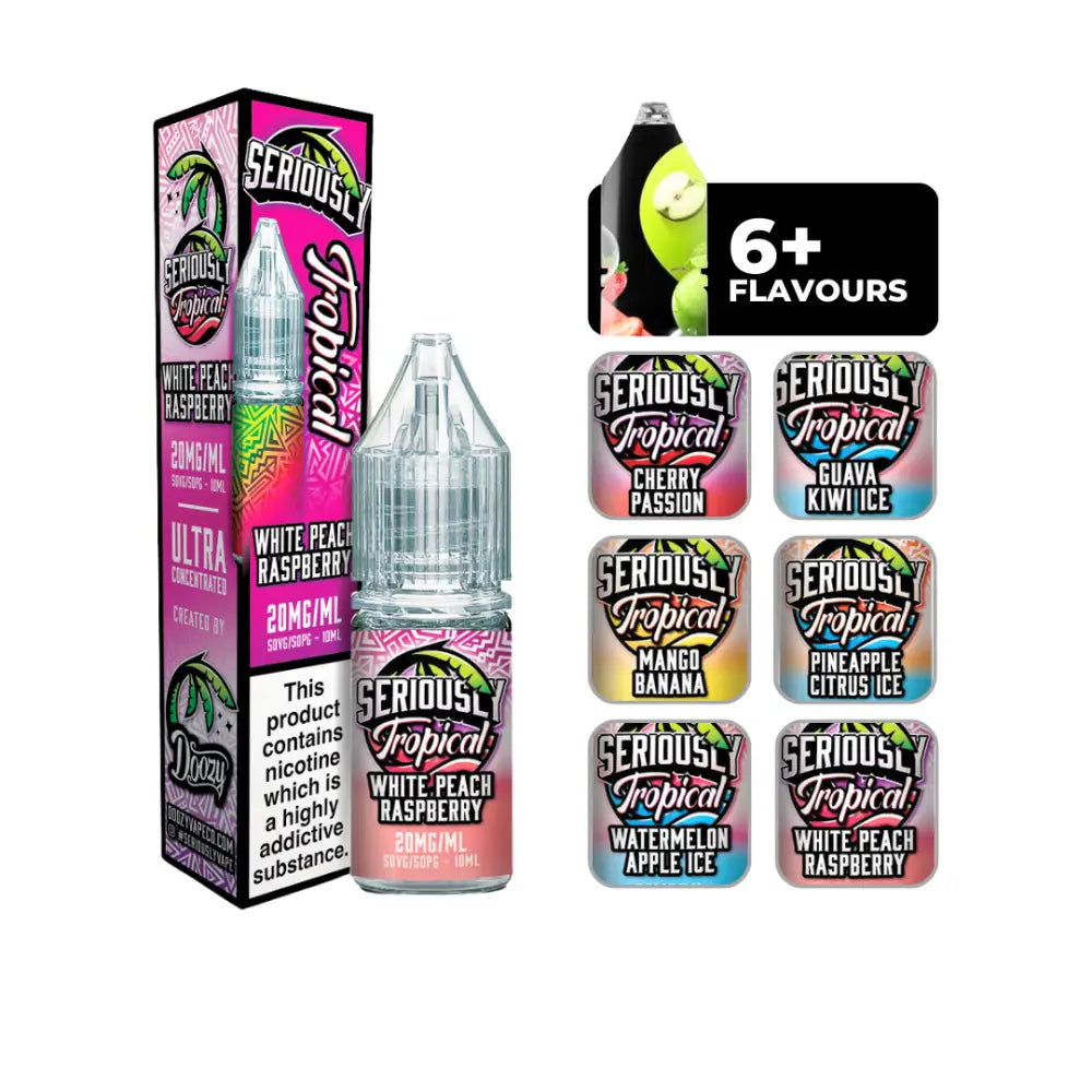 Doozy Seriously Tropical White Peach Raspberry Nic Salt E-liquid.