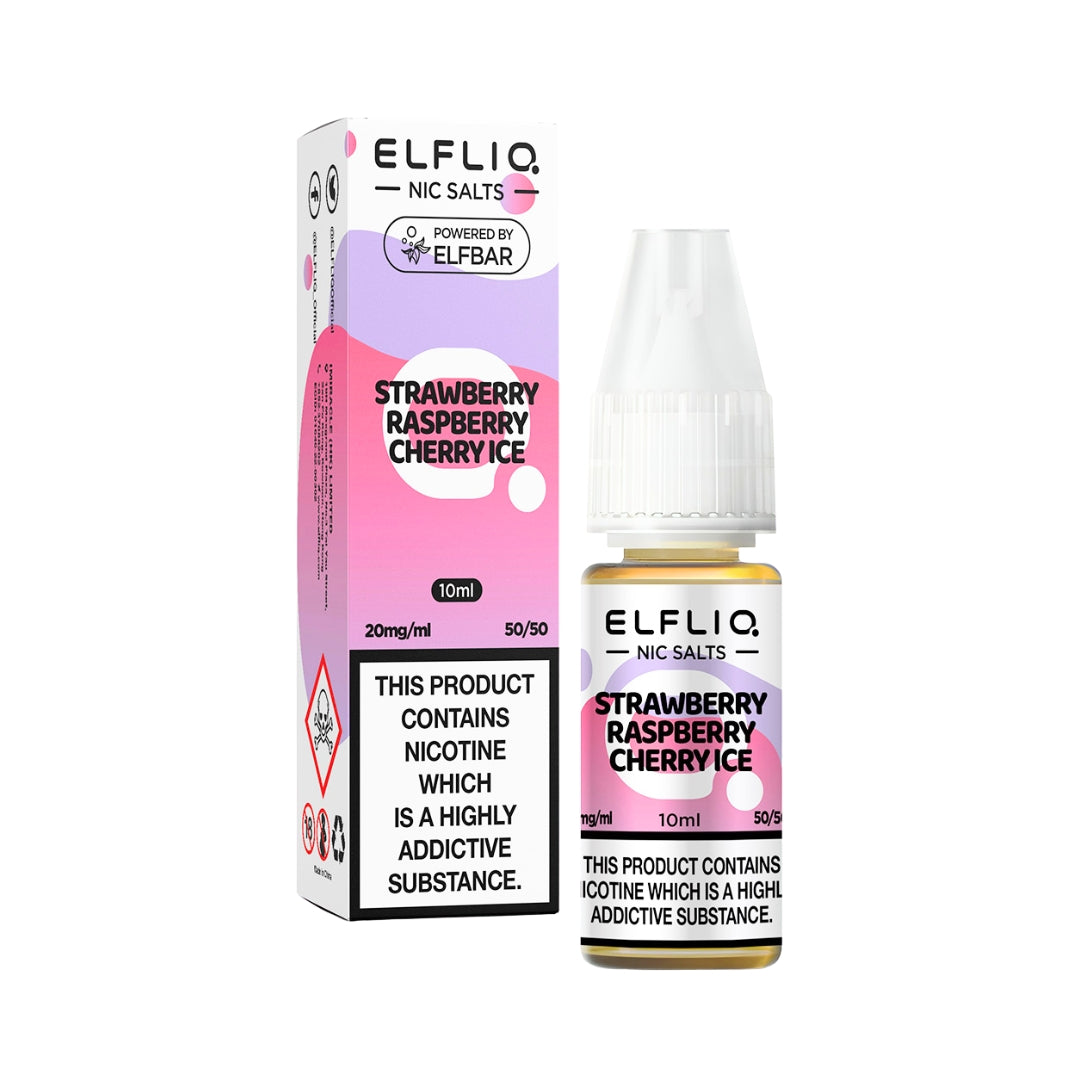 Elfliq Strawberry Raspberry Cherry Ice Nic Salt E-Liquid.