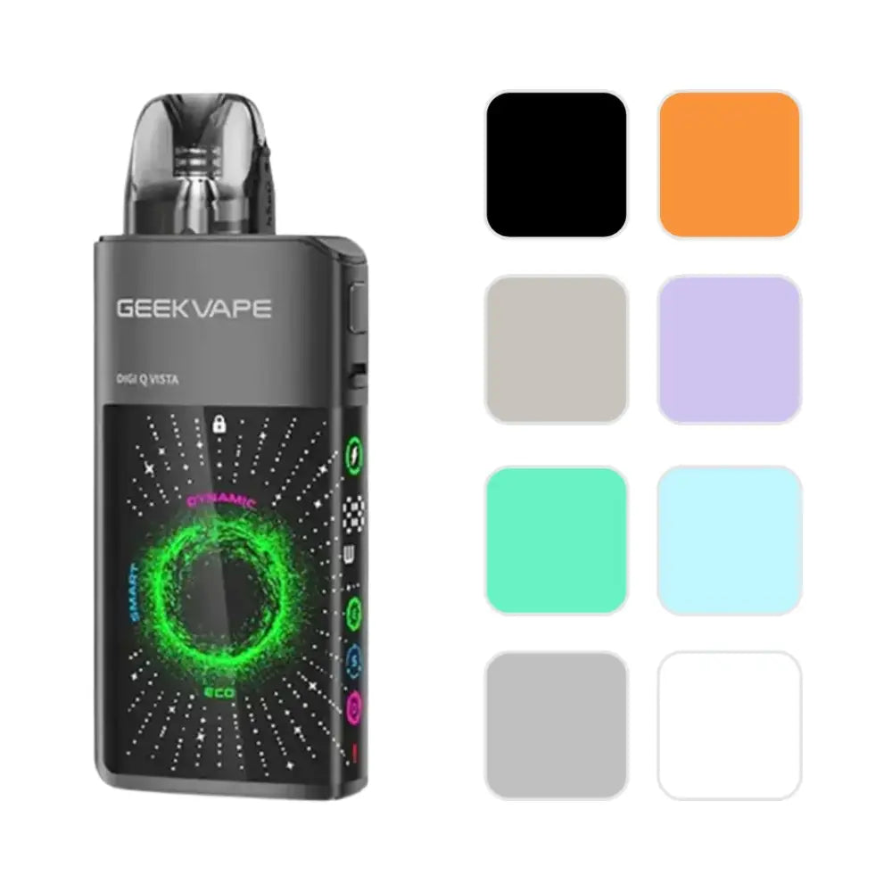 Geekvape Digi Q Vista Pod Vape Kit with 3D screen and 1600mAh battery.