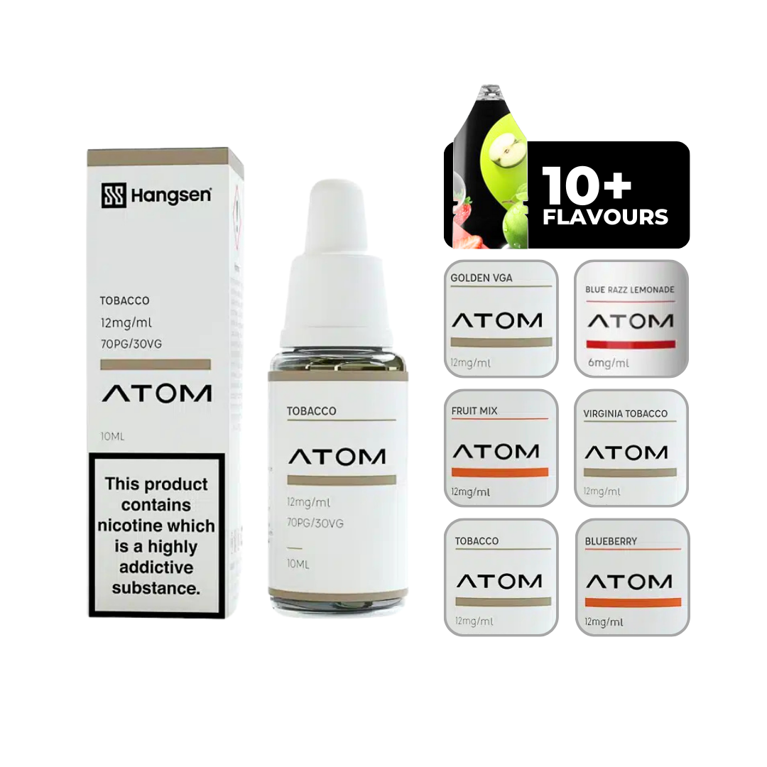 Hangsen Tobacco 10ml E-Liquid: Tobacco flavour, 70% PG/30% VG, Freebase Nicotine (0-18mg). TPD compliant, compatible with starter and pod kits.