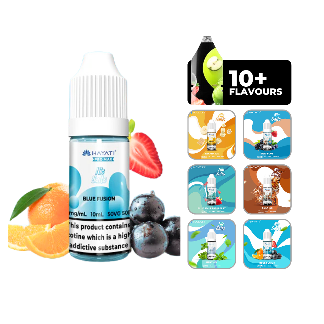 Hayati Pro Max Nic Salts E-Liquid Blue Fusion, 50/50 Vg/Pg, 10ml Bottle, 10mg And 20mg.