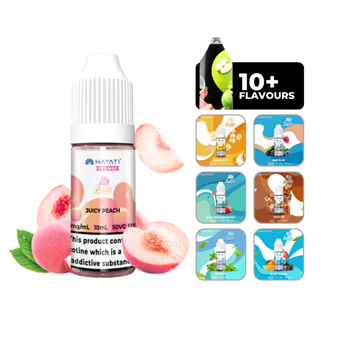 Hayati Pro Max Nic Salts E-Liquid Juicy Peach , 50/50 Vg/Pg, 10ml Bottle, 10mg And 20mg.