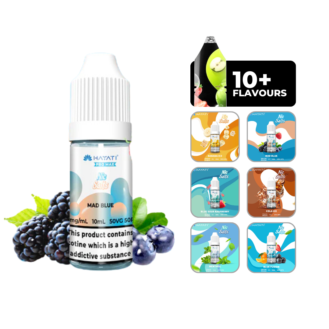 Hayati Pro Max Nic Salts E-Liquid Mad Blue , 50/50 Vg/Pg, 10ml Bottle, 10mg And 20mg.