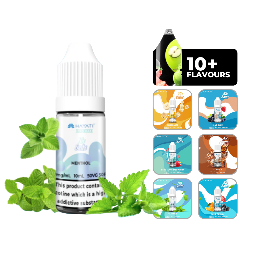 Hayati Pro Max Nic Salts E-Liquid Menthol, 50/50 Vg/Pg, 10ml Bottle, 10mg And 20mg.