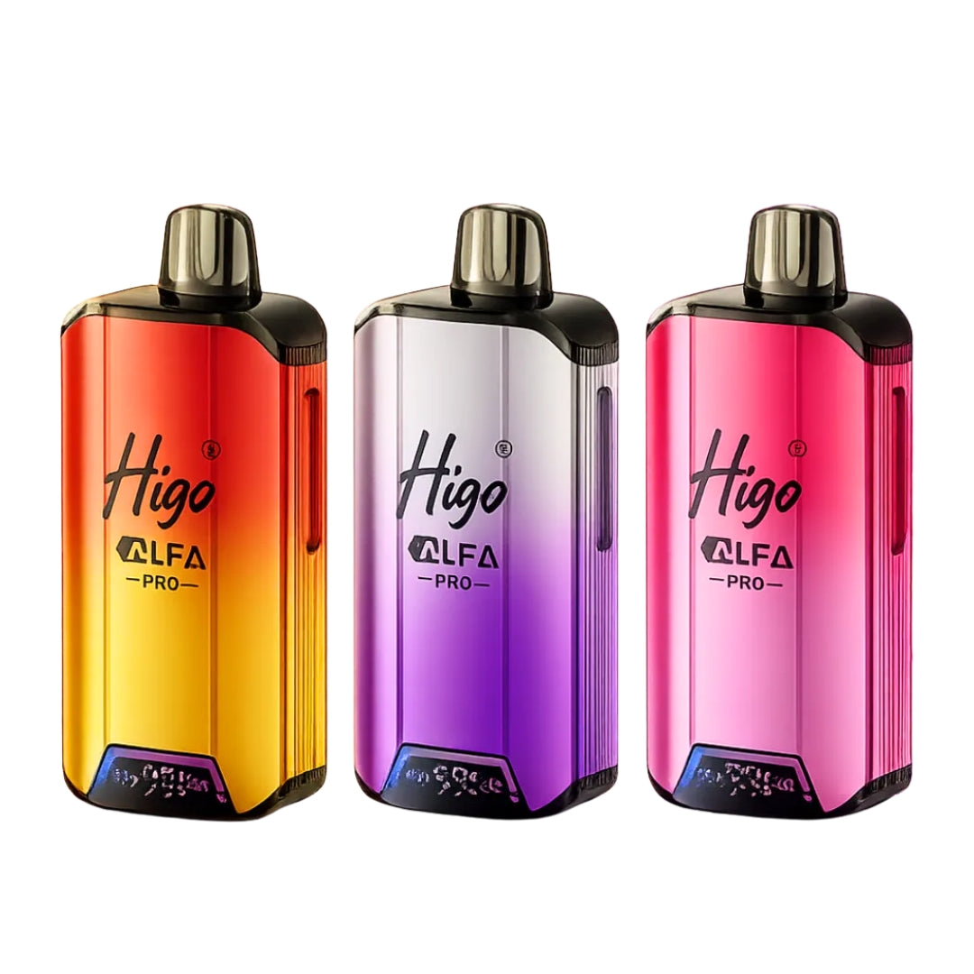 Higo Alfa Pro 25k puff prefilled pod kit rechargeable vape with LED display.