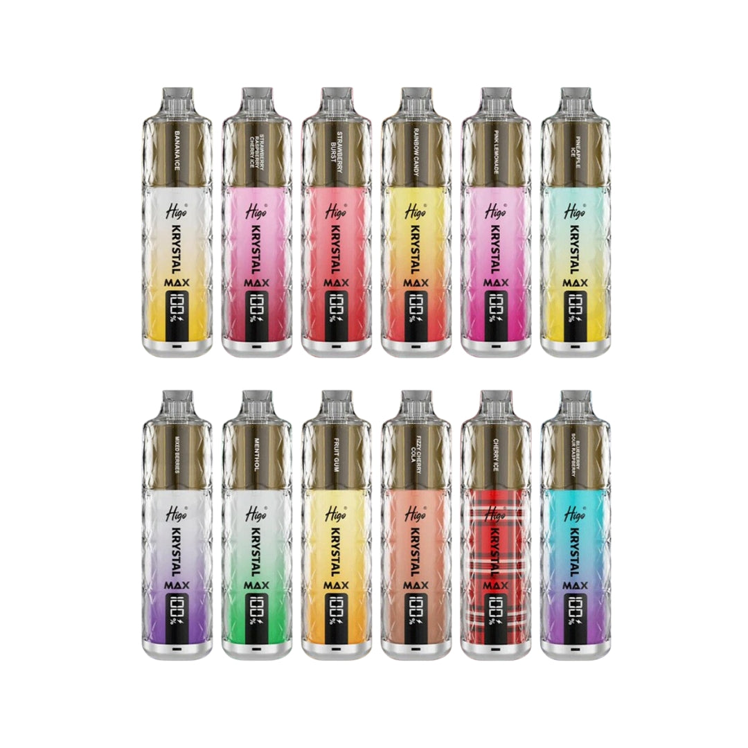Higo Krystal Max 7500 Puffs rechargeable prefilled pod kit flavours.